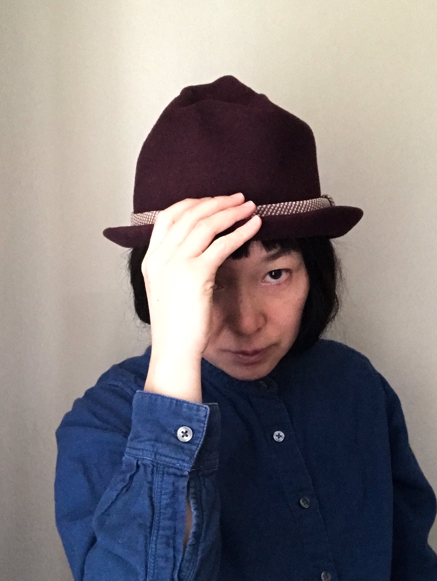 Furrow top fur felt bowler hat - Retro - Burgundy - Tomoko Tahara millinery works