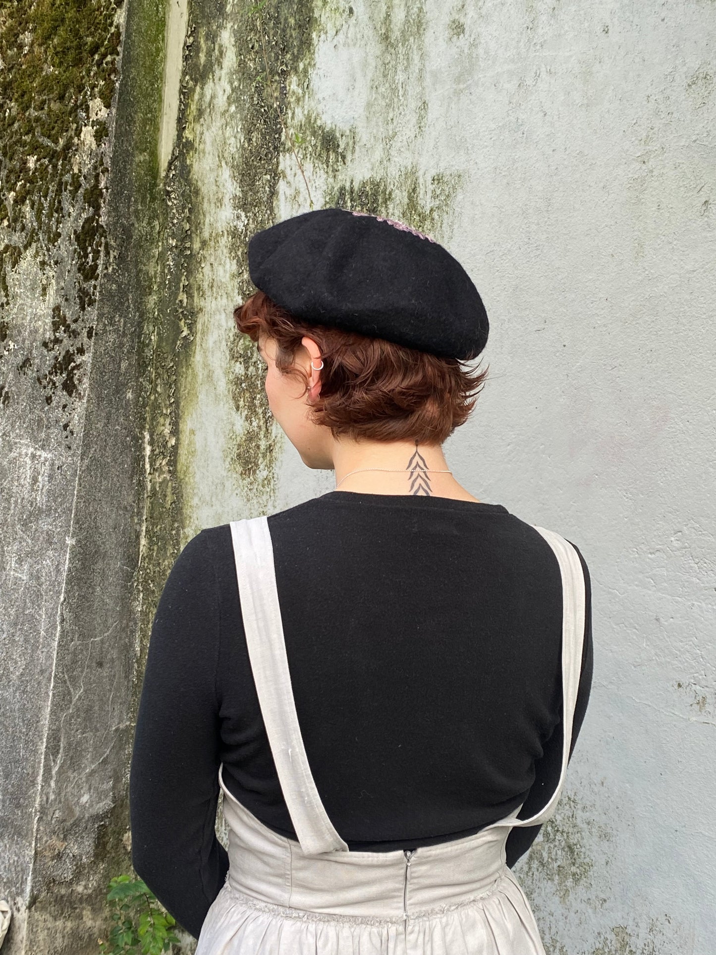Black fur felt beret - Enigmatic eyes - Shipping free - Tomoko Tahara millinery works