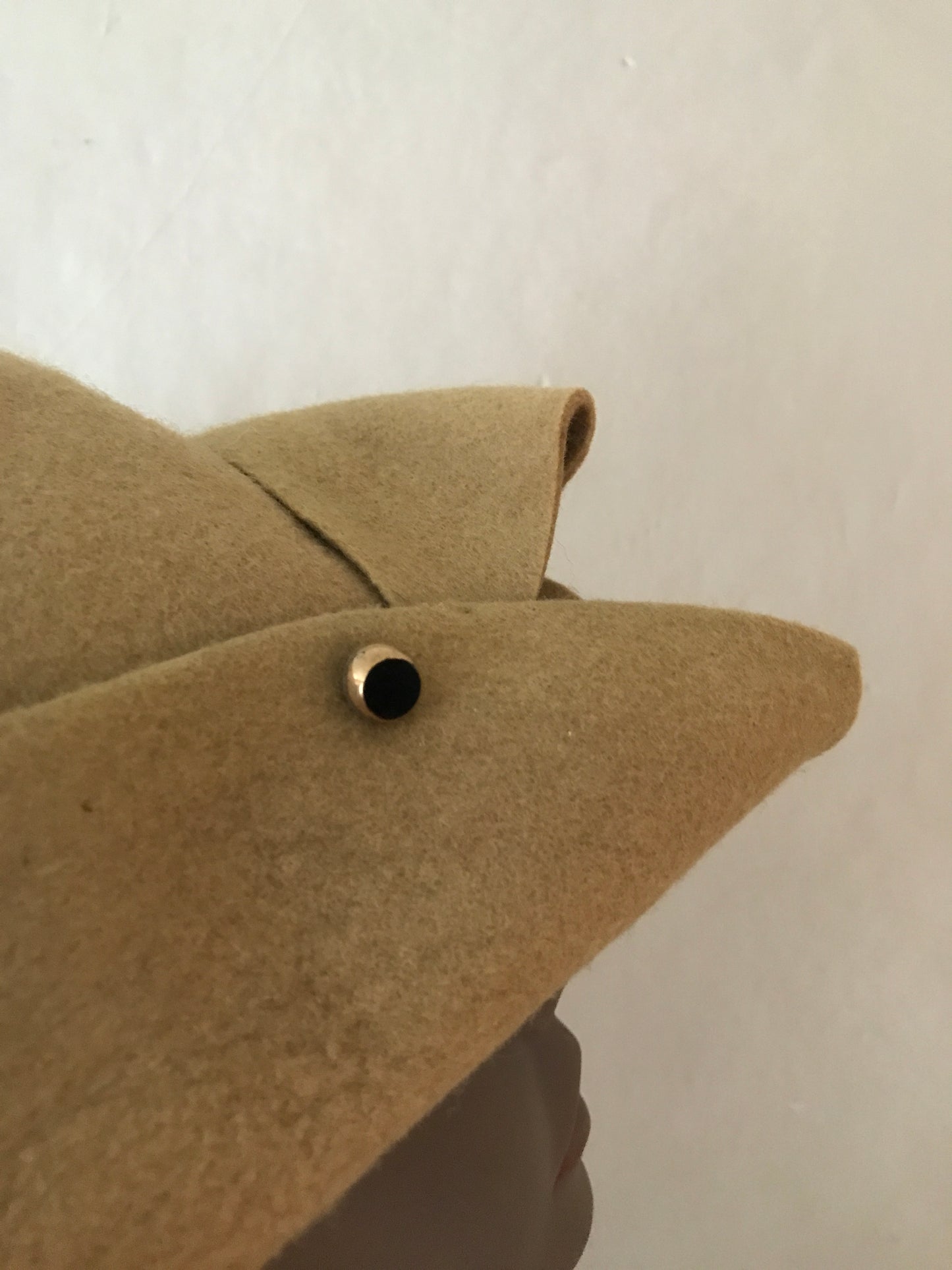 Folded asymmetrical fur felt hat - Origami - mustard yellow - Tomoko Tahara millinery works