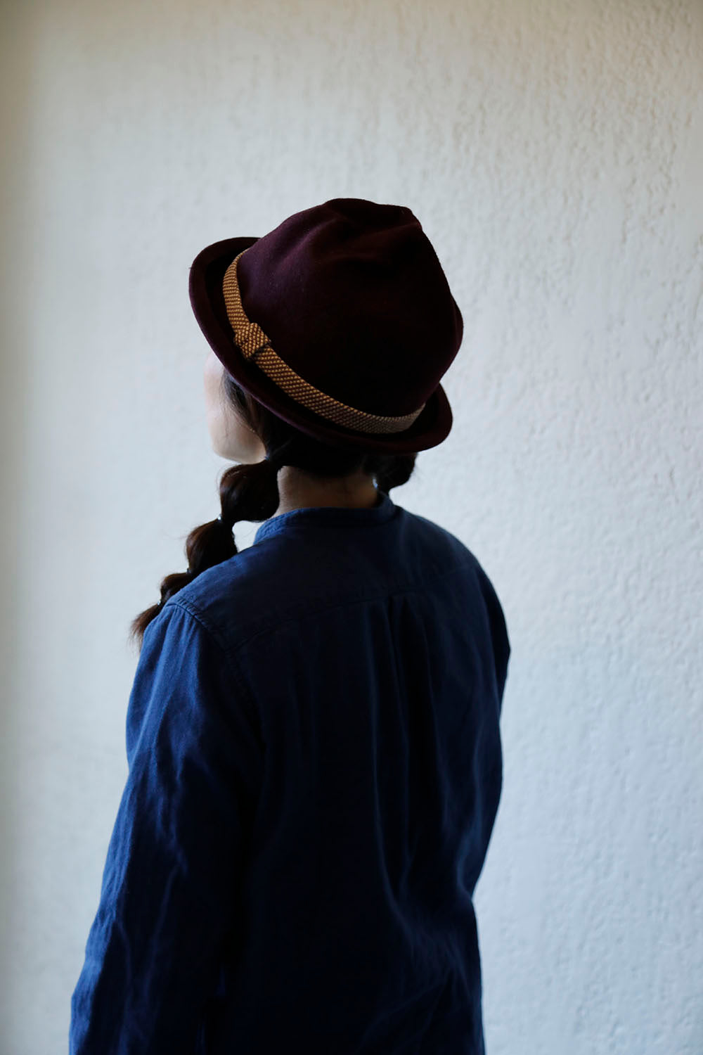 Furrow top fur felt bowler hat - Retro - Burgundy - Tomoko Tahara millinery works