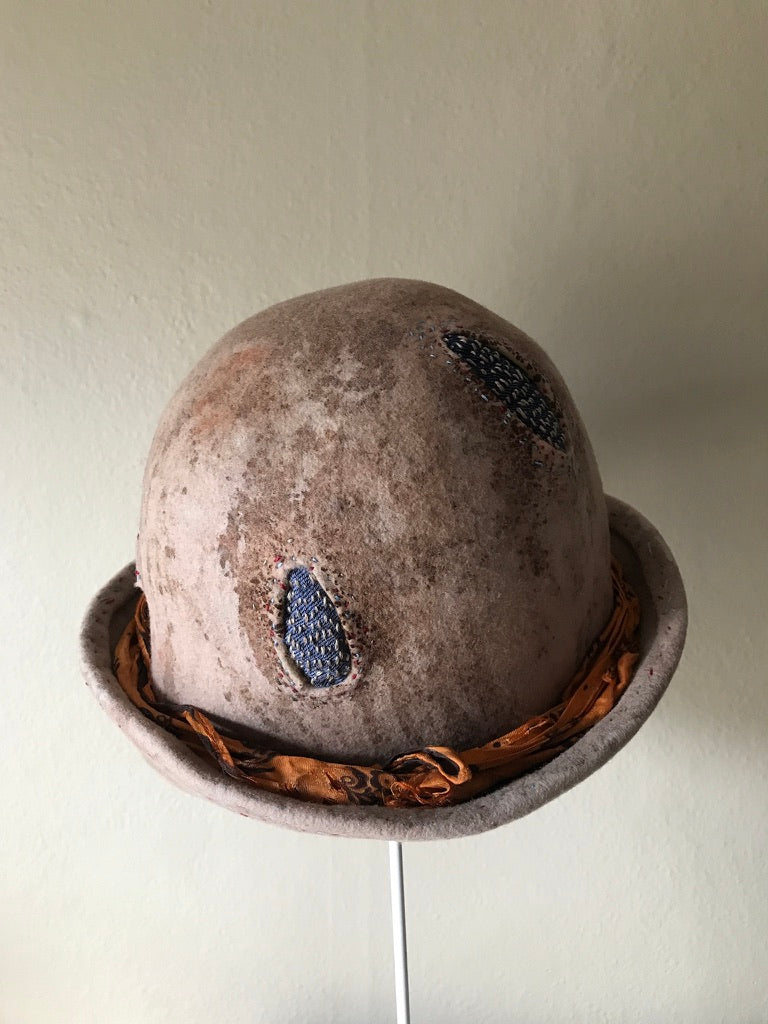 Mud aged fur felt bowler hat, mud aged - Philosopher - Tomoko Tahara millinery works