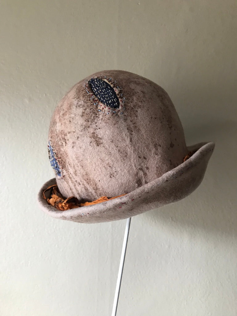 Mud aged fur felt bowler hat, mud aged - Philosopher - Tomoko Tahara millinery works