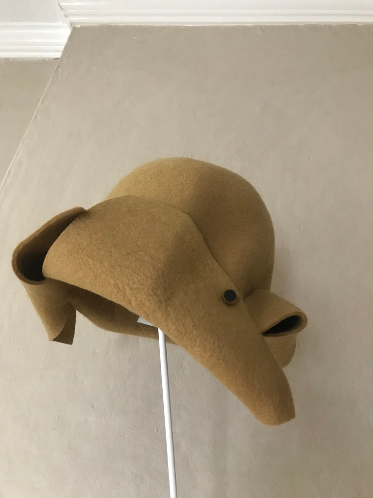 Folded asymmetrical fur felt hat - Origami - mustard yellow - Tomoko Tahara millinery works