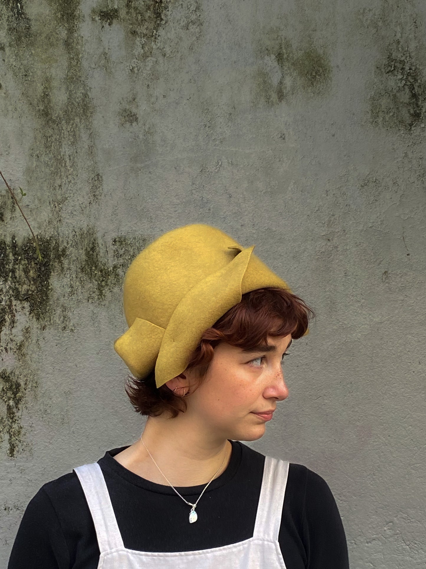 Folded asymmetrical fur felt hat - Origami - mustard yellow - Tomoko Tahara millinery works