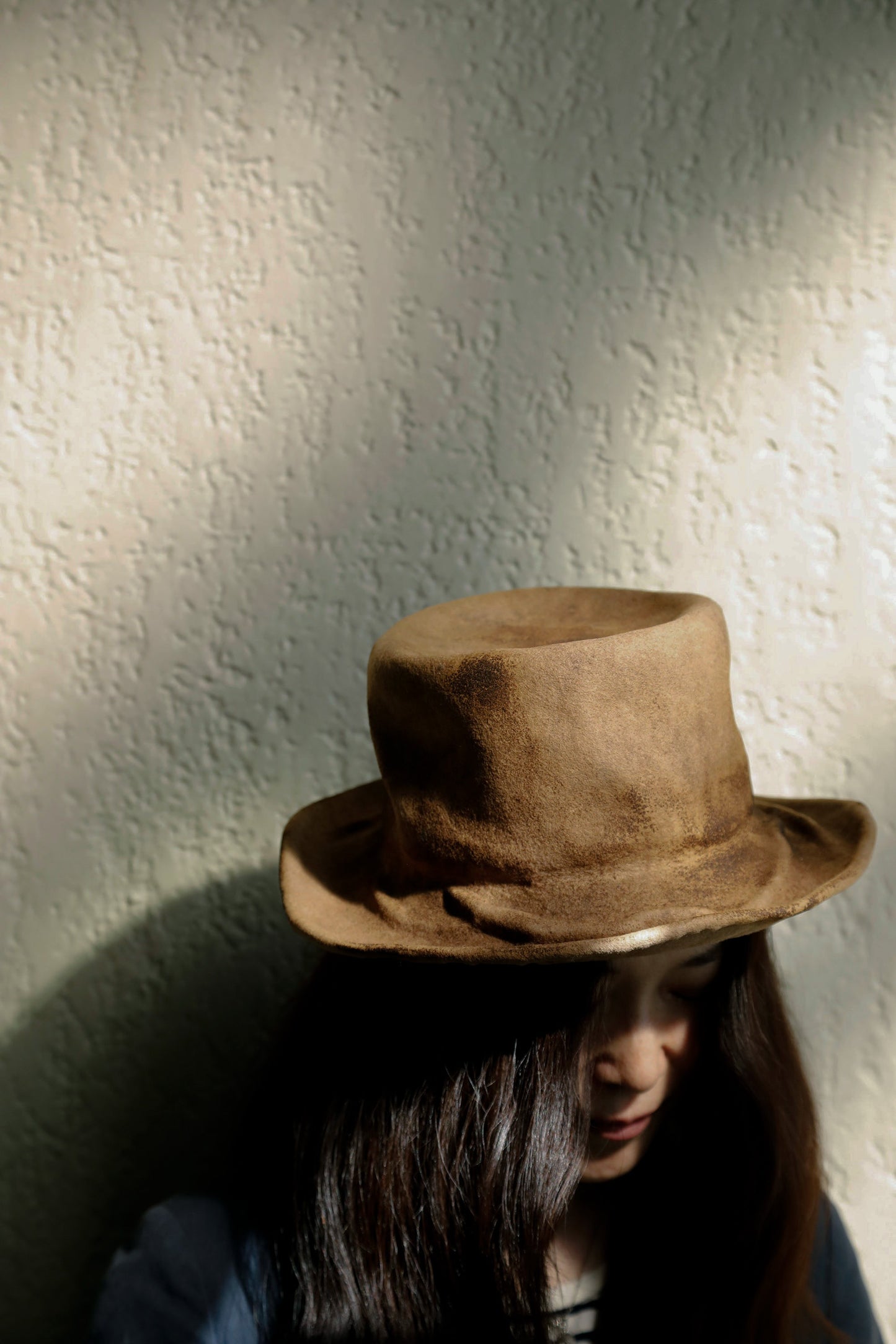 Beige fur felt cowboy hat - Tree veins  -Burnt hat - bygone era cowboy inspired -  Tomoko Tahara millinery works