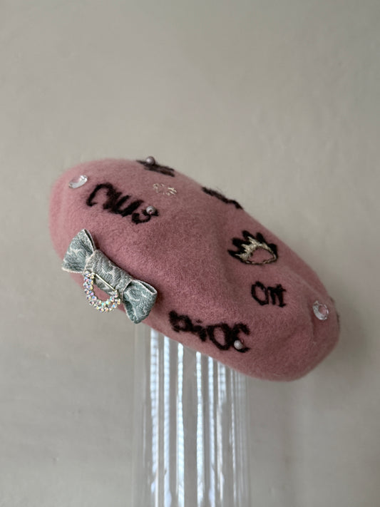 Fur felt pink beret - New Romancer