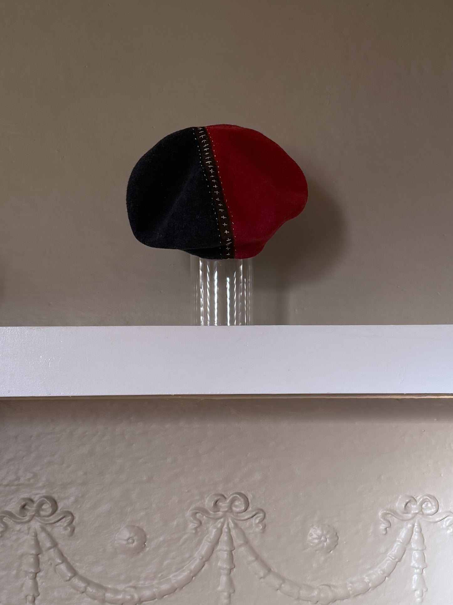 Two tone fur felt wool beret - navy and wine red  - Tomoko Tahara millinery works