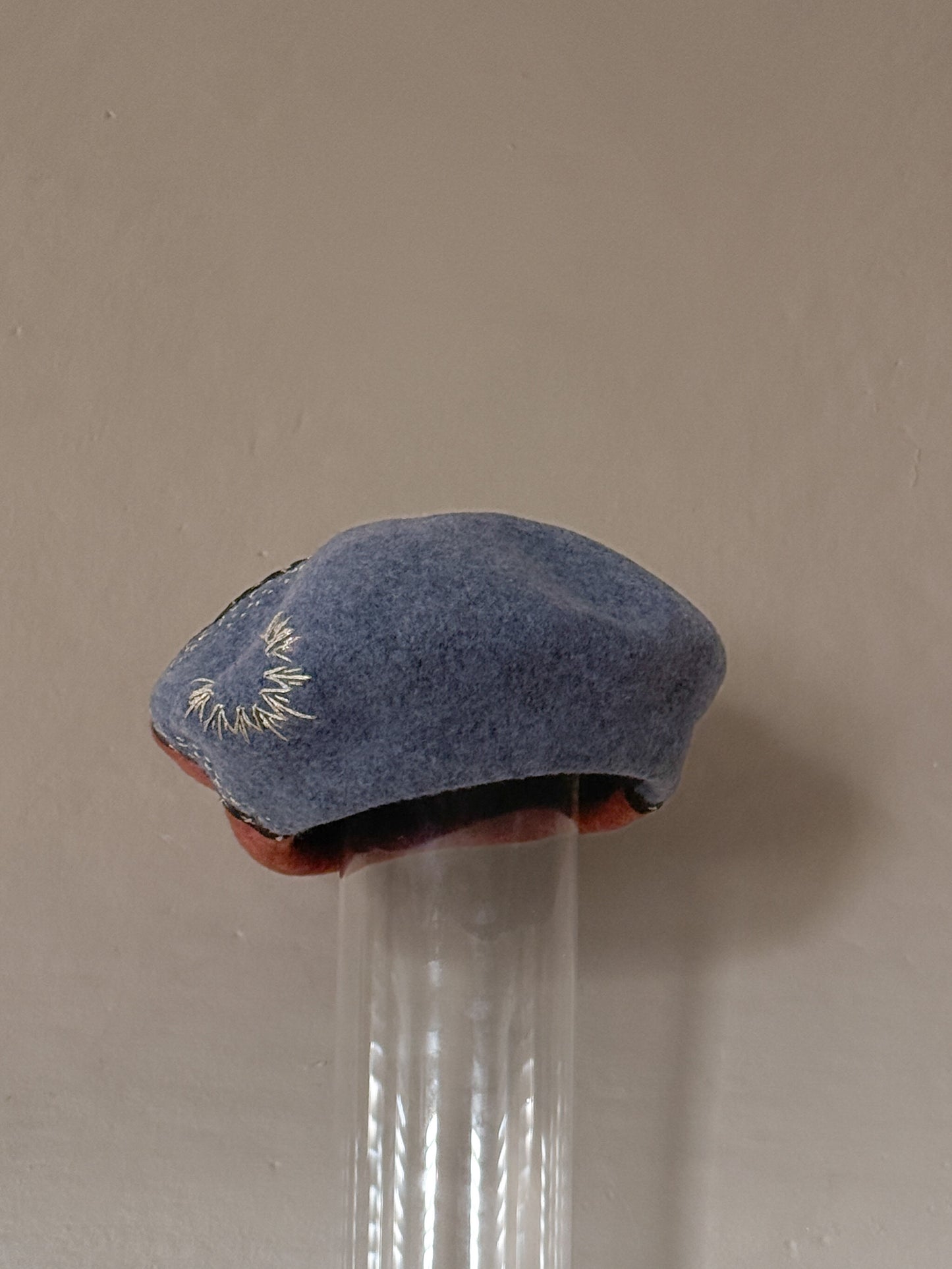 Two tone fur felt wool beret -orange light grey - Tomoko Tahara millinery works