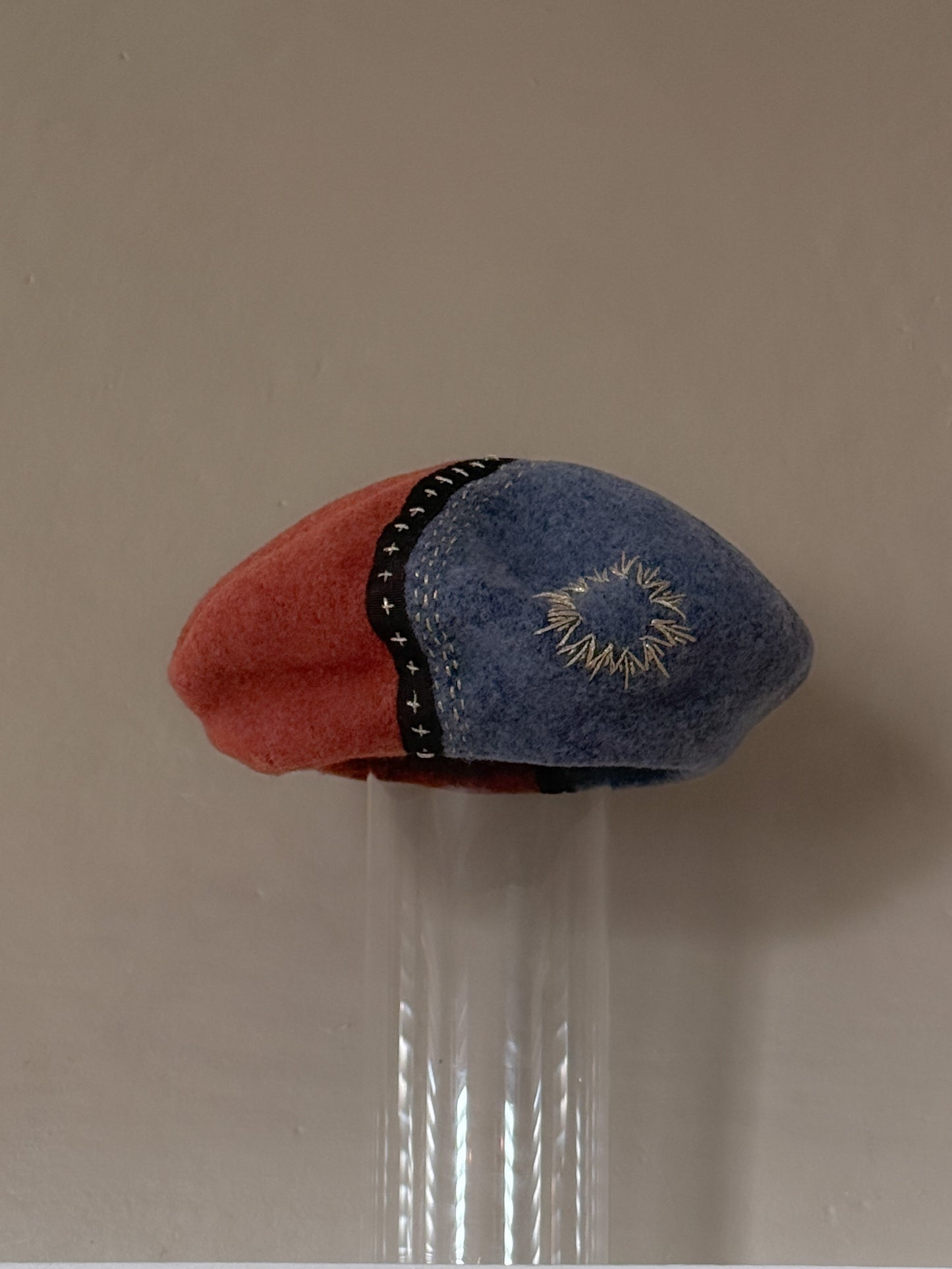 Two tone fur felt wool beret -orange light grey - Tomoko Tahara millinery works