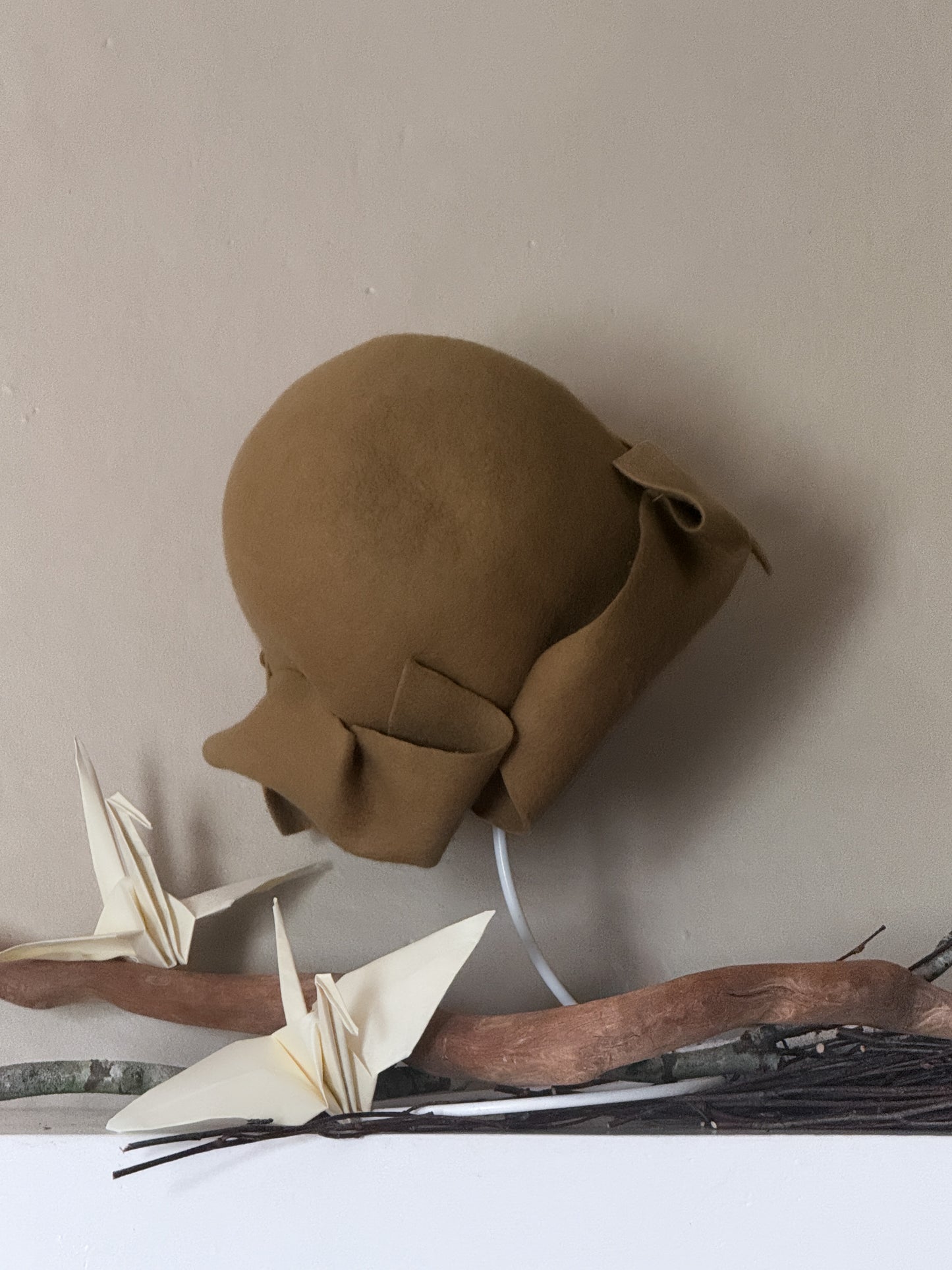 Folded asymmetrical fur felt hat - Origami - mustard yellow - Tomoko Tahara millinery works