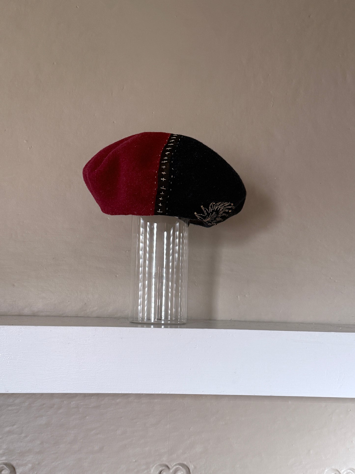 Two tone fur felt wool beret - navy and wine red  - Tomoko Tahara millinery works