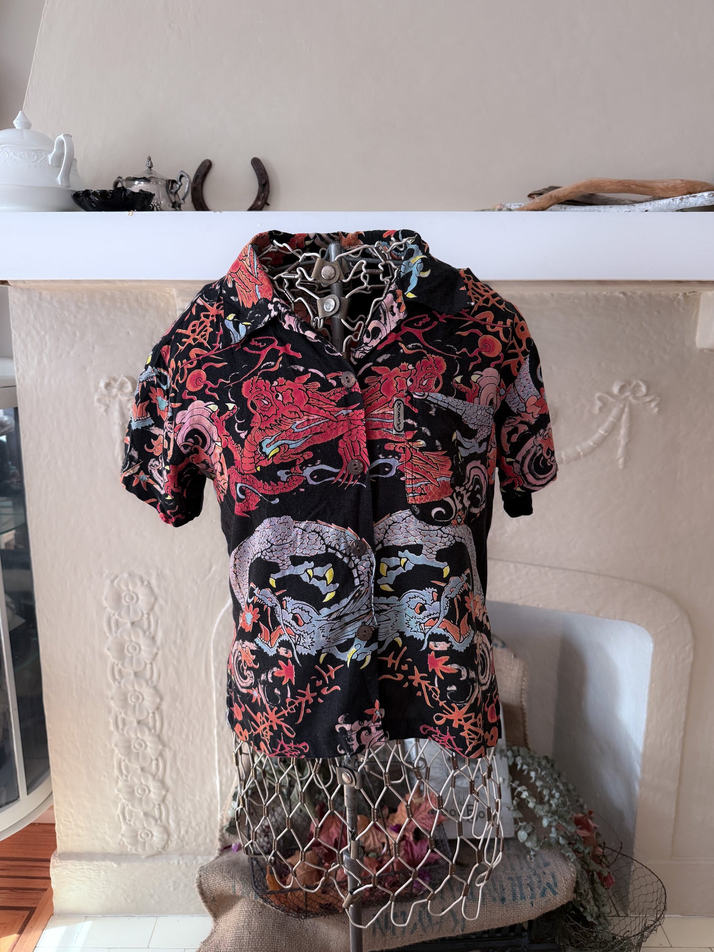 Dragon aloha shirt - Women XS - Cotton 100 %, 90s London designer, Joe Komodo