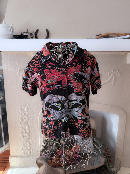 Dragon aloha shirt - Women XS - Cotton 100 %, 90s London designer, Joe Komodo
