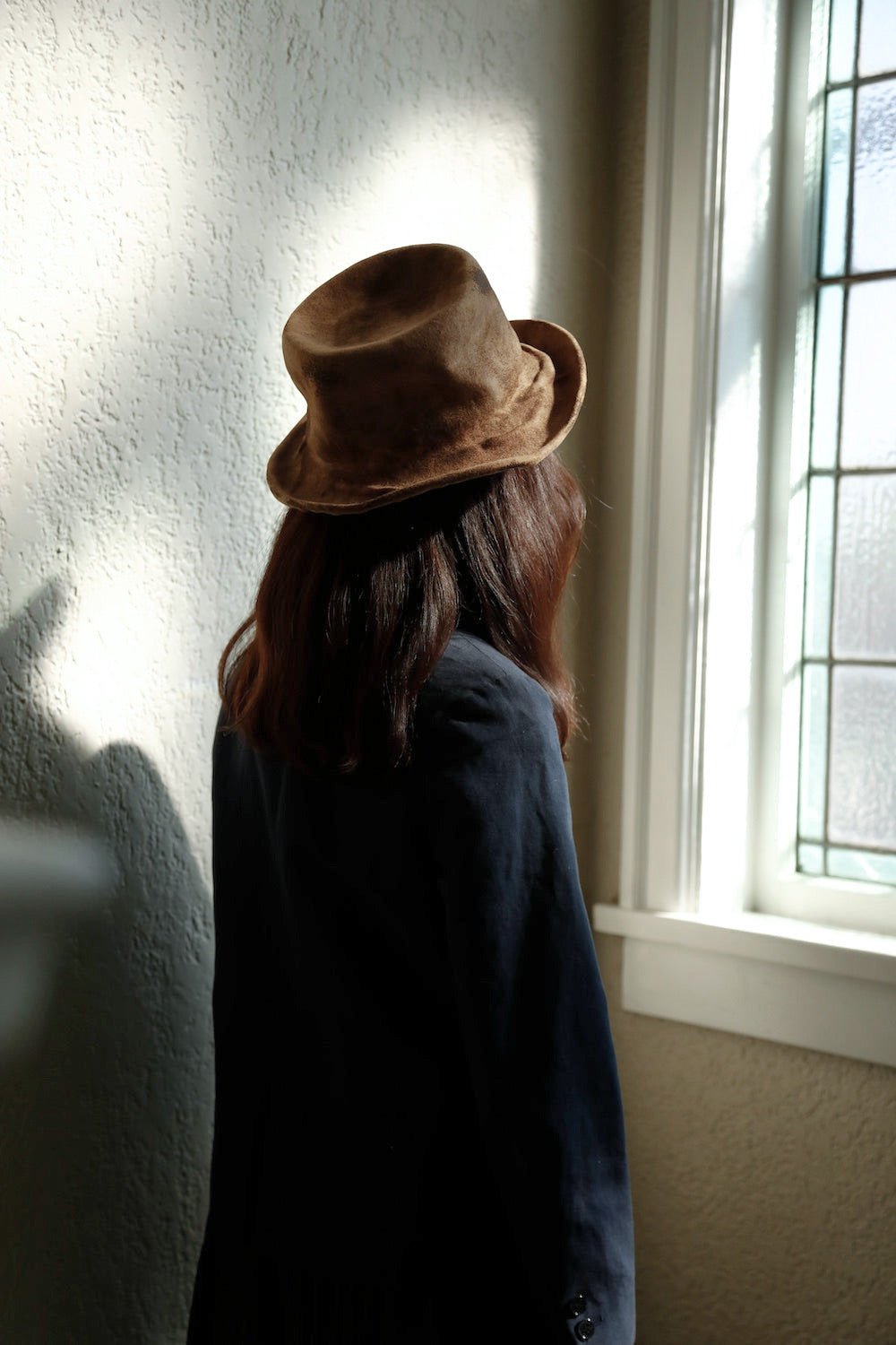 Beige fur felt cowboy hat - Tree veins  -Burnt hat - bygone era cowboy inspired -  Tomoko Tahara millinery works