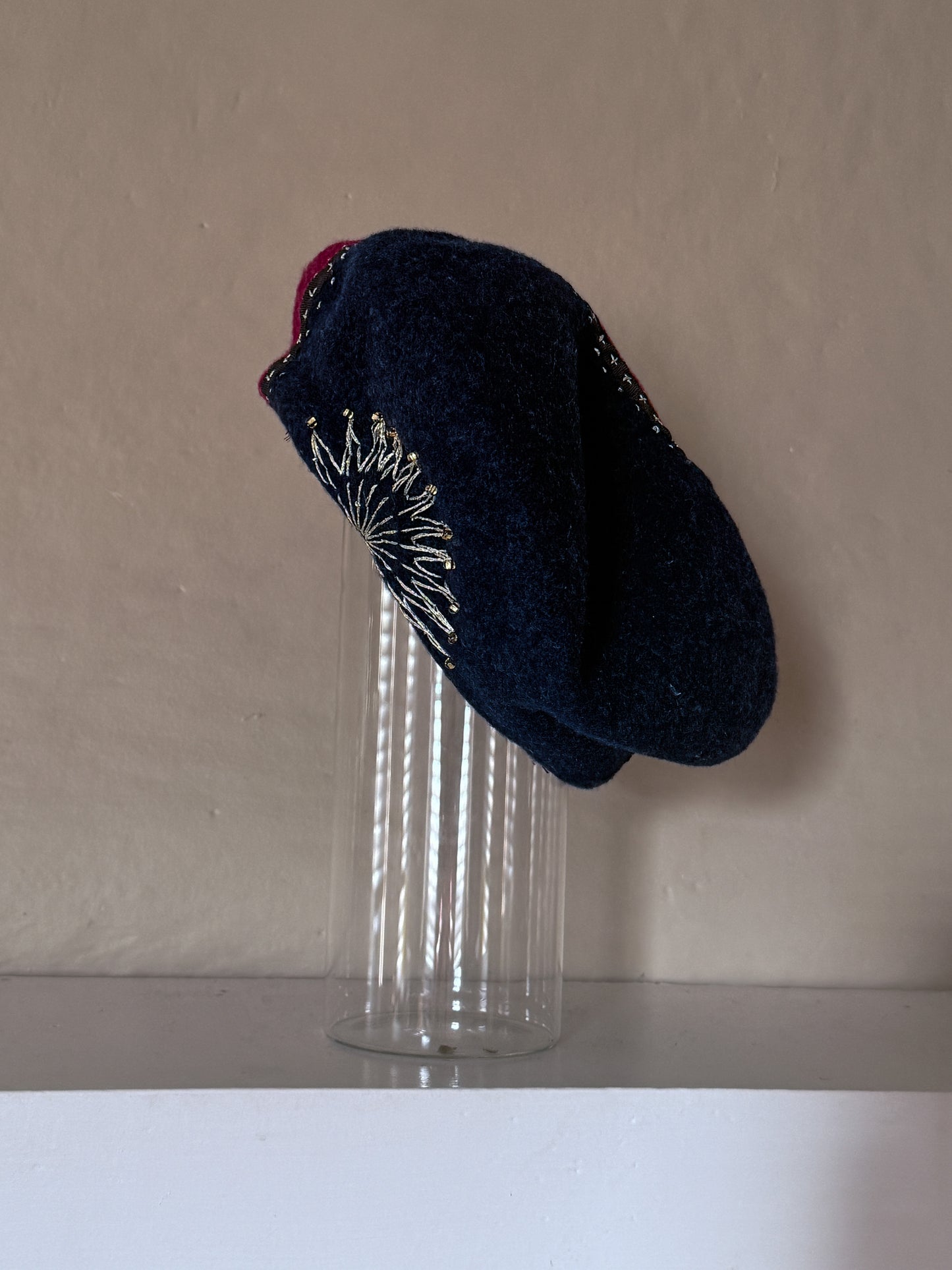 Two tone fur felt wool beret - navy and wine red  - Tomoko Tahara millinery works