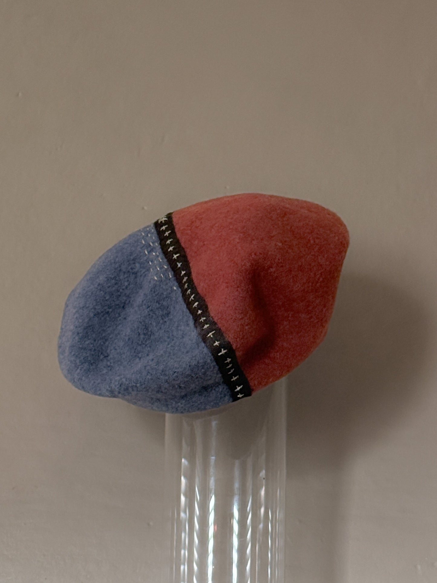 Two tone fur felt wool beret -orange light grey - Tomoko Tahara millinery works