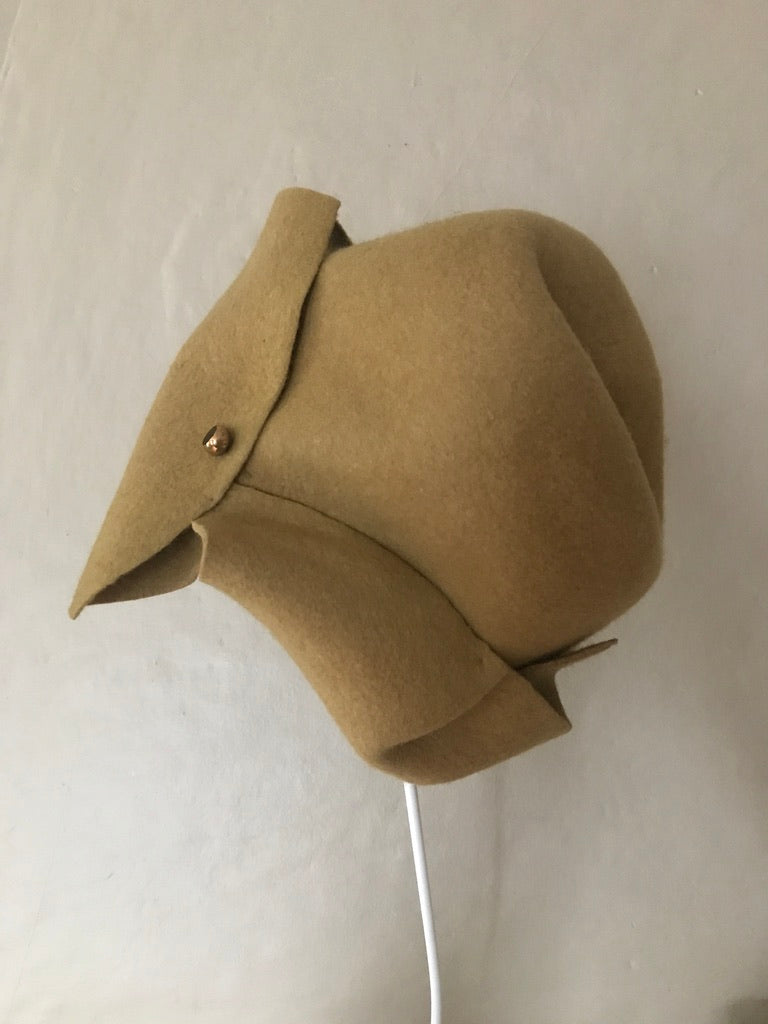 Folded asymmetrical fur felt hat - Origami - mustard yellow - Tomoko Tahara millinery works