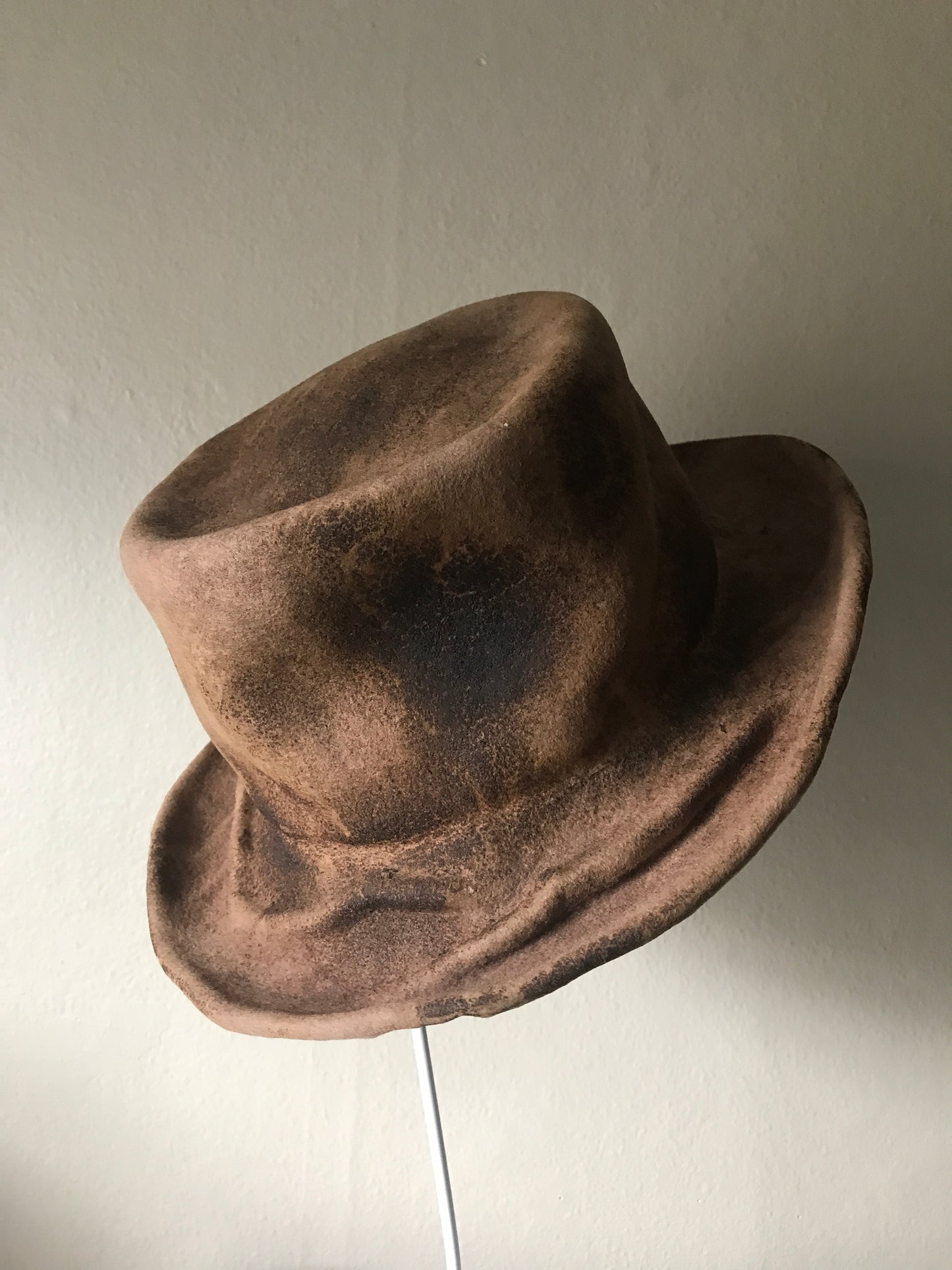 Beige fur felt cowboy hat - Tree veins  -Burnt hat - bygone era cowboy inspired -  Tomoko Tahara millinery works