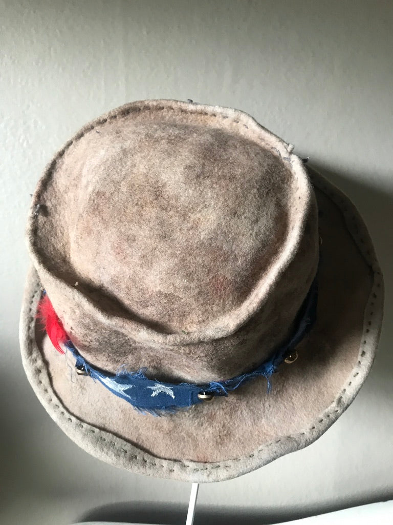 Weathered fur felt bucket hat, mud aged - Speculator- Tomoko Tahara millinery works