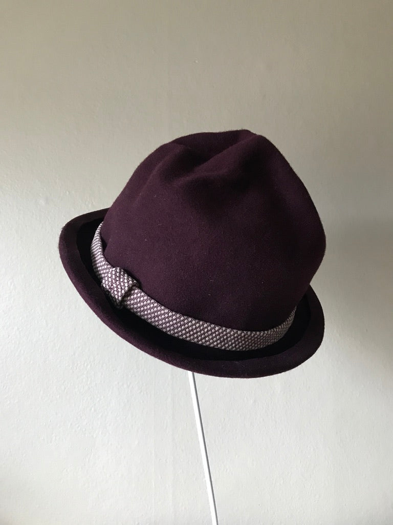Furrow top fur felt bowler hat - Retro - Burgundy - Tomoko Tahara millinery works